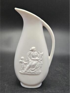Vintage 6" Matte Bisque Neoclassical Vase - Muse with Lyre & Cherub Relief Jug